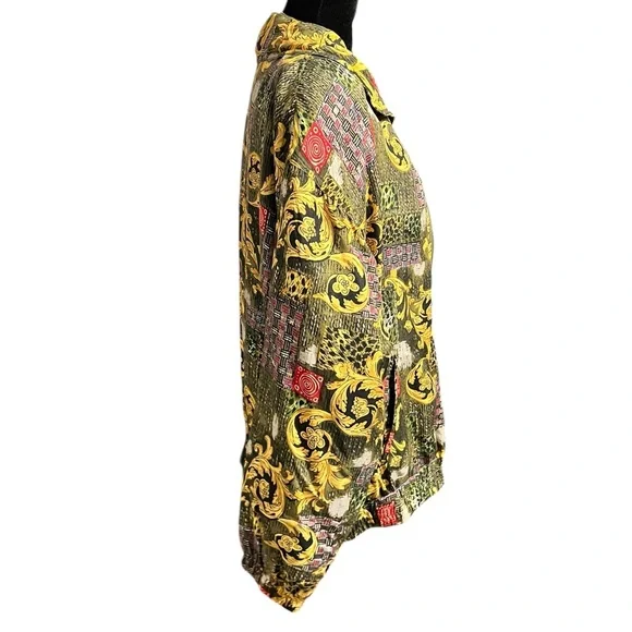 Vintage EVR Baroque Print Silk Bomber Jacket L - Picture 2 of 11